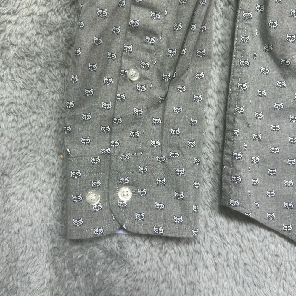 Banana Republic Shirt Mens M Gray Luxe Poplin Untucked Slim Fit Racoon Print EUC